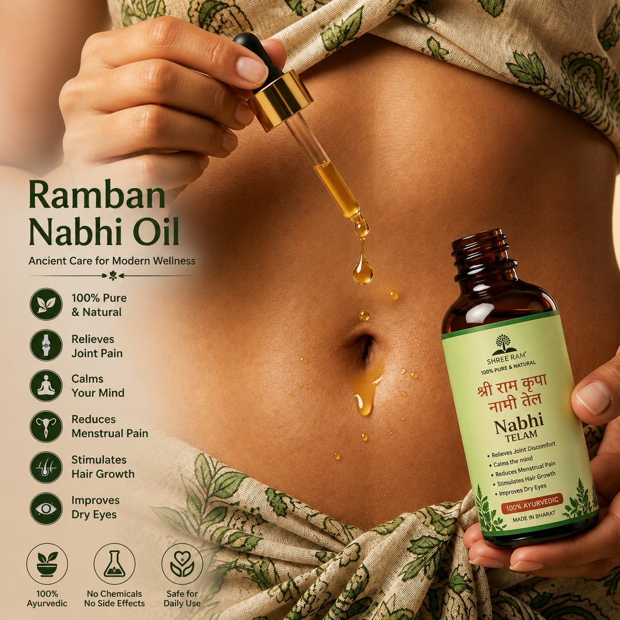 🌿 Ramban Nabhi Telam™ | 100% Ayurvedic Herbal Navel Oil | 30ml (Pack of 1) ✨