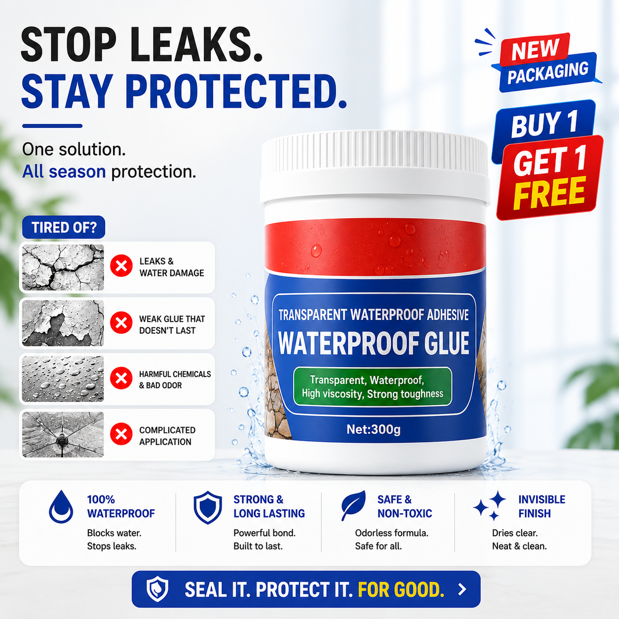Umiora AquaShield™ Transparent Waterproof Glue (300g) | Buy 1 Get 1 FREE